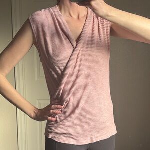 everleigh Ribbed Faux-Wrap Sleeveless Top - Dusty Pink